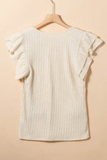 Load image into Gallery viewer, Apricot Crinkle Textured V Neck Flutter Sleeve Top - Fashion Queen -  5
