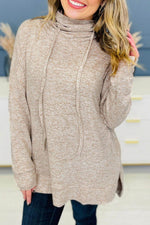 Load image into Gallery viewer, Apricot Drawstring Cowl High Neck Long Sleeve Split Top - Fashion Queen -  1
