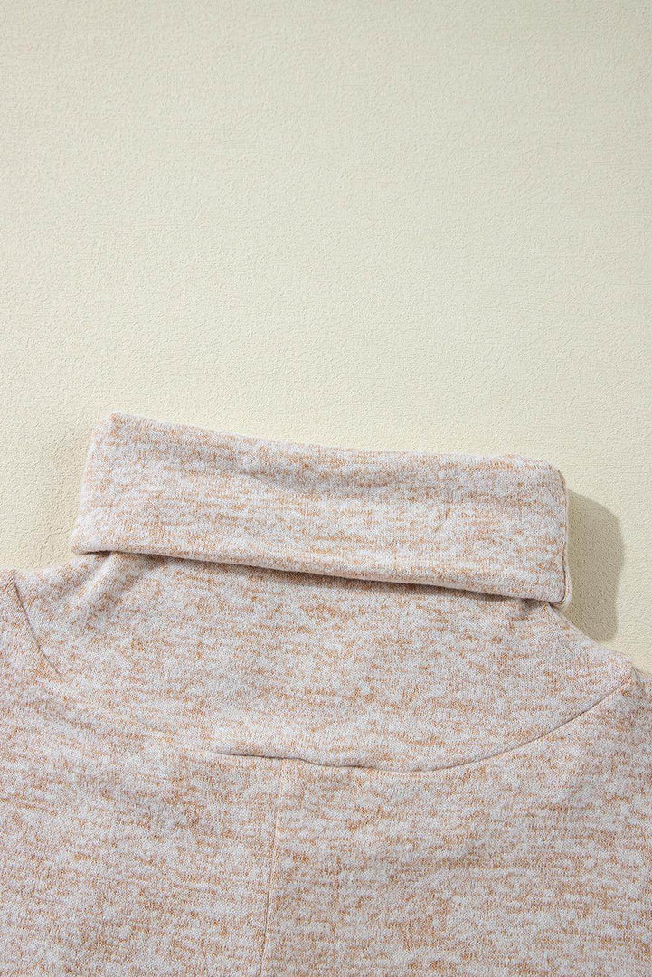 Apricot Drawstring Cowl High Neck Long Sleeve Split Top - Fashion Queen -  6