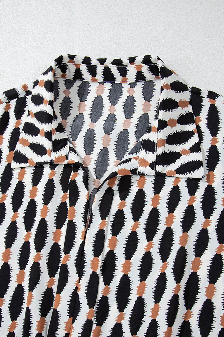 Apricot Geometric Print Collared V Neck Plus Size Mini Dress - Fashion Queen -  15