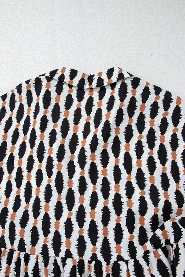 Apricot Geometric Print Collared V Neck Plus Size Mini Dress - Fashion Queen -  18