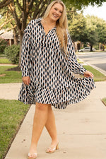 Load image into Gallery viewer, Apricot Geometric Print Collared V Neck Plus Size Mini Dress - Fashion Queen -  5

