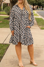 Load image into Gallery viewer, Apricot Geometric Print Collared V Neck Plus Size Mini Dress - Fashion Queen -  7
