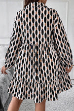 Load image into Gallery viewer, Apricot Geometric Print Collared V Neck Plus Size Mini Dress - Fashion Queen -  9
