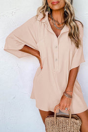 Apricot Half Button Collared Loose Romper - Fashion Queen -  1