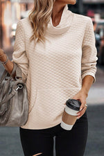 Load image into Gallery viewer, Apricot High Neck Kangaroo Pocket Quilted Sweatshirt - Fashion Queen -  1
