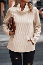 Load image into Gallery viewer, Apricot High Neck Kangaroo Pocket Quilted Sweatshirt - Fashion Queen -  3
