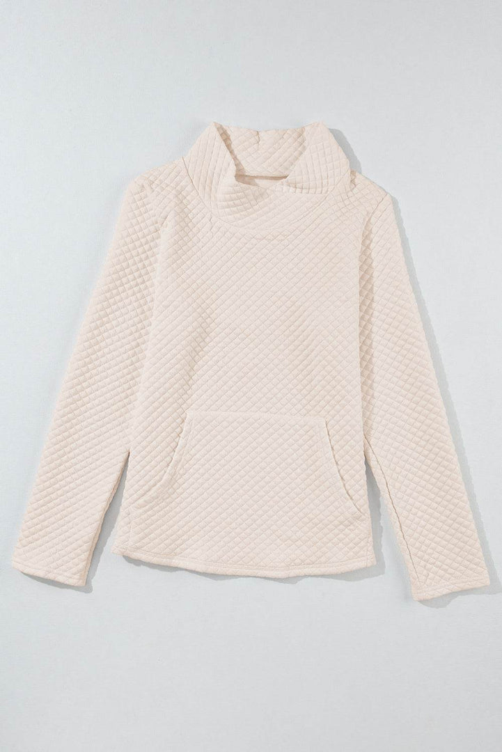 Apricot High Neck Kangaroo Pocket Quilted Sweatshirt - Fashion Queen -  4