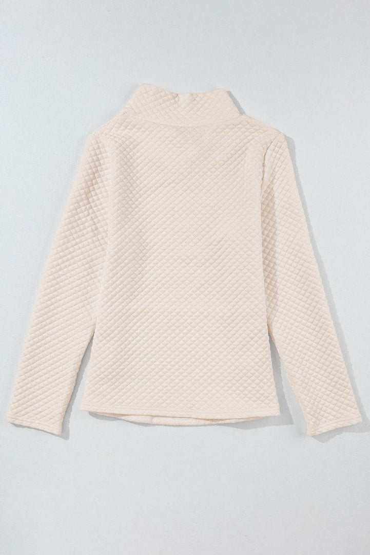 Apricot High Neck Kangaroo Pocket Quilted Sweatshirt - Fashion Queen -  5