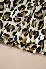 Load image into Gallery viewer, Apricot Leopard Bubble Sleeve Bow Tie Front Peplum Blouse - Fashion Queen -  19
