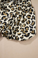Load image into Gallery viewer, Apricot Leopard Bubble Sleeve Bow Tie Front Peplum Blouse - Fashion Queen -  20
