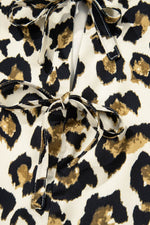 Load image into Gallery viewer, Apricot Leopard Bubble Sleeve Bow Tie Front Peplum Blouse - Fashion Queen -  21
