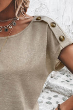 Load image into Gallery viewer, Apricot Pink Button Detail Batwing Sleeve Casual Tee - Fashion Queen -  16
