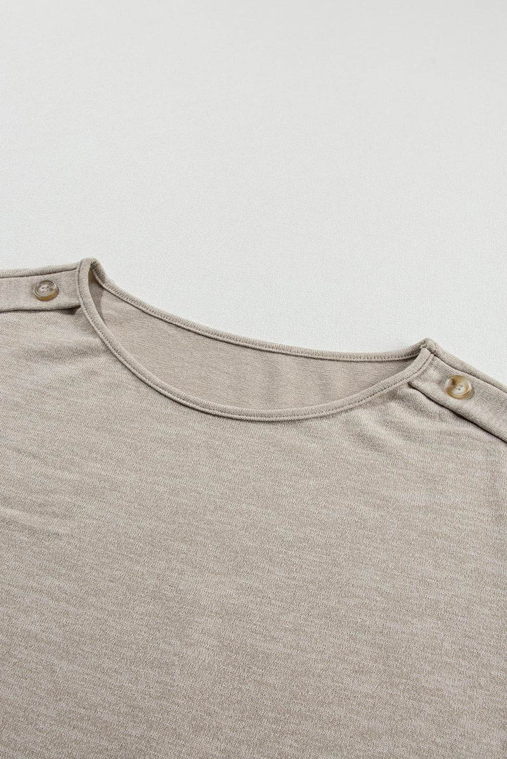 Apricot Pink Button Detail Batwing Sleeve Casual Tee - Fashion Queen -  21