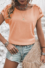 Load image into Gallery viewer, Apricot Pink Button Detail Batwing Sleeve Casual Tee - Fashion Queen -  3
