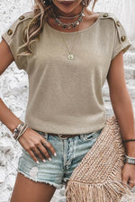 Load image into Gallery viewer, Apricot Pink Button Detail Batwing Sleeve Casual Tee - Fashion Queen -  6
