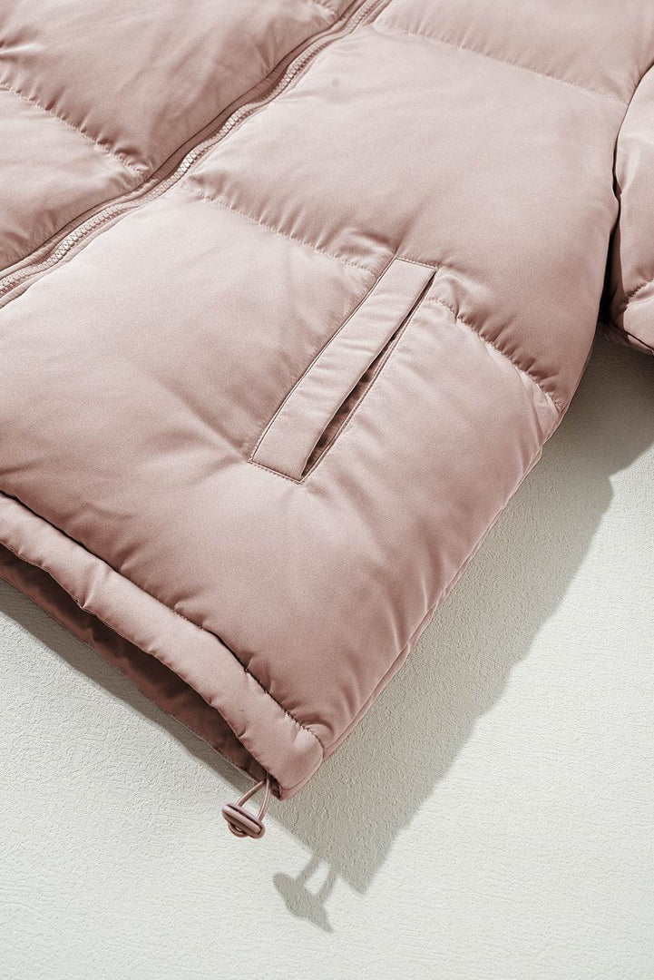 Apricot Pink Full Zipper Quilted Puffer Jacket - Fashion Queen -  10