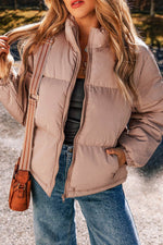 Load image into Gallery viewer, Apricot Pink Full Zipper Quilted Puffer Jacket - Fashion Queen -  3
