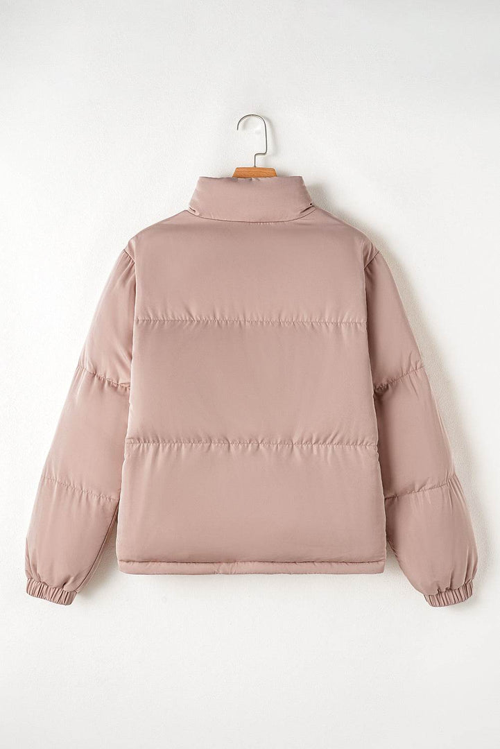 Apricot Pink Full Zipper Quilted Puffer Jacket - Fashion Queen -  7
