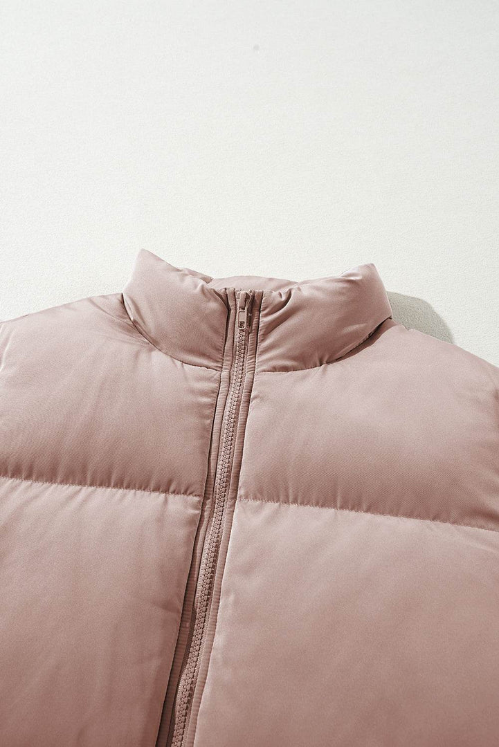 Apricot Pink Full Zipper Quilted Puffer Jacket - Fashion Queen -  8
