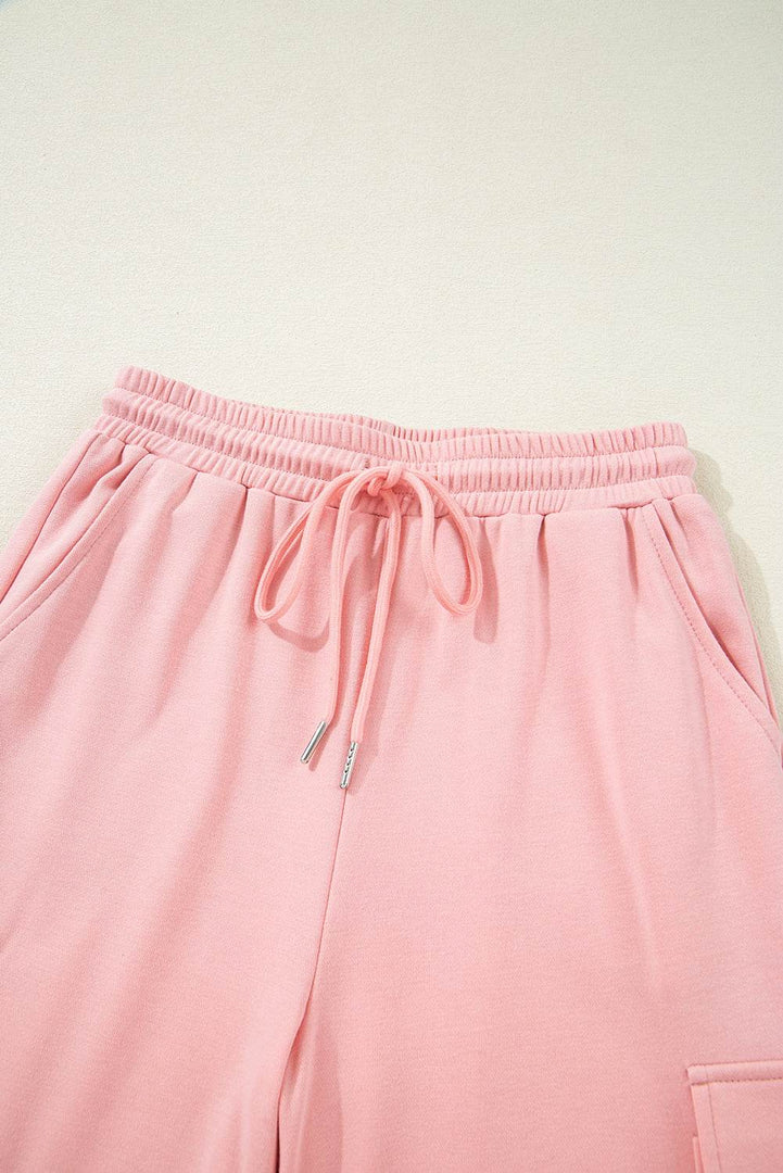 Apricot Pink Half Sleeve T-Shirt & Cargo Sweatpants Set - Fashion Queen -  14