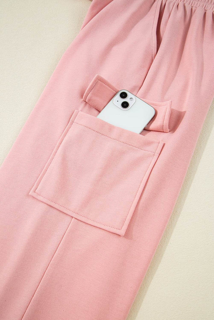 Apricot Pink Half Sleeve T-Shirt & Cargo Sweatpants Set - Fashion Queen -  17