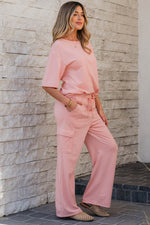 Load image into Gallery viewer, Apricot Pink Half Sleeve T-Shirt &amp; Cargo Sweatpants Set - Fashion Queen -  3
