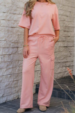 Load image into Gallery viewer, Apricot Pink Half Sleeve T-Shirt &amp; Cargo Sweatpants Set - Fashion Queen -  6
