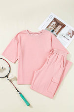 Load image into Gallery viewer, Apricot Pink Half Sleeve T-Shirt &amp; Cargo Sweatpants Set - Fashion Queen -  8
