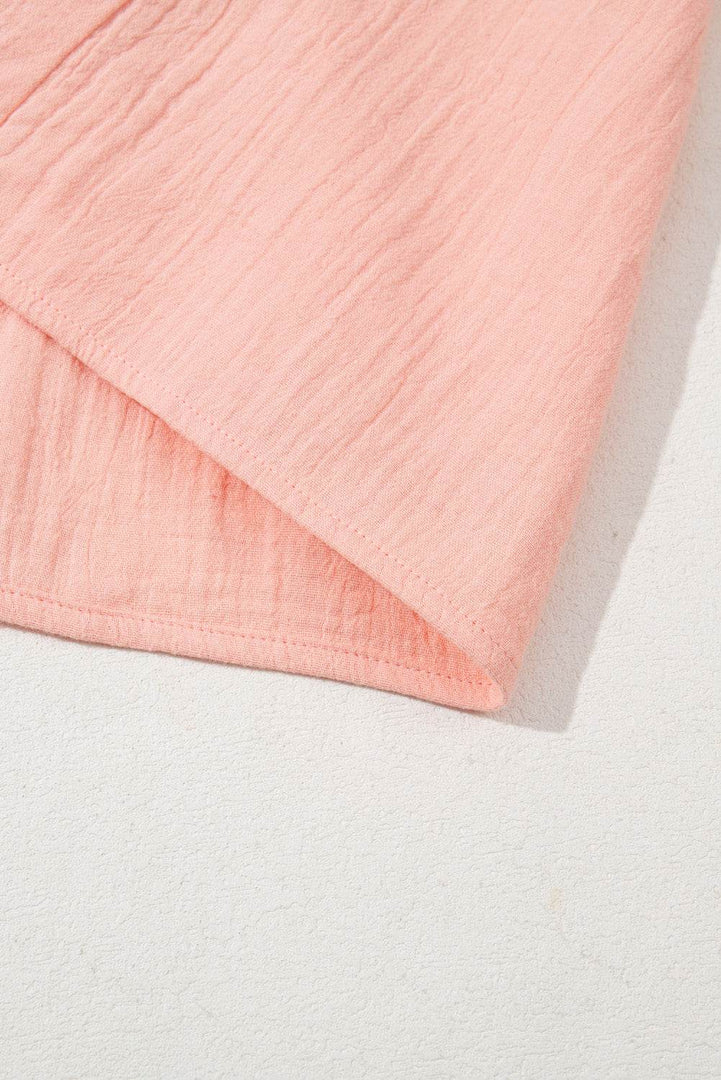 Apricot Pink Plus Size Textured Wide Short Sleeve Babydoll Blouse - Fashion Queen -  10