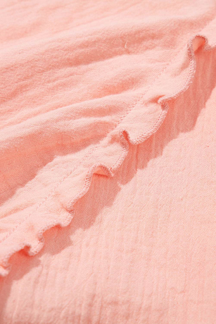 Apricot Pink Plus Size Textured Wide Short Sleeve Babydoll Blouse - Fashion Queen -  11