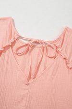 Load image into Gallery viewer, Apricot Pink Plus Size Textured Wide Short Sleeve Babydoll Blouse - Fashion Queen -  12
