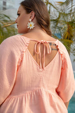 Load image into Gallery viewer, Apricot Pink Plus Size Textured Wide Short Sleeve Babydoll Blouse - Fashion Queen -  18
