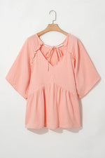 Load image into Gallery viewer, Apricot Pink Plus Size Textured Wide Short Sleeve Babydoll Blouse - Fashion Queen -  7

