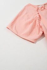 Load image into Gallery viewer, Apricot Pink Plus Size Textured Wide Short Sleeve Babydoll Blouse - Fashion Queen -  9
