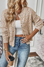 Load image into Gallery viewer, Apricot Rhinestone Decor Multicolor Confetti Sweater Cardigan - Fashion Queen -  1

