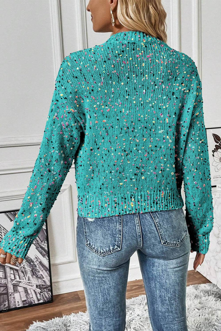 Apricot Rhinestone Decor Multicolor Confetti Sweater Cardigan - Fashion Queen -  10