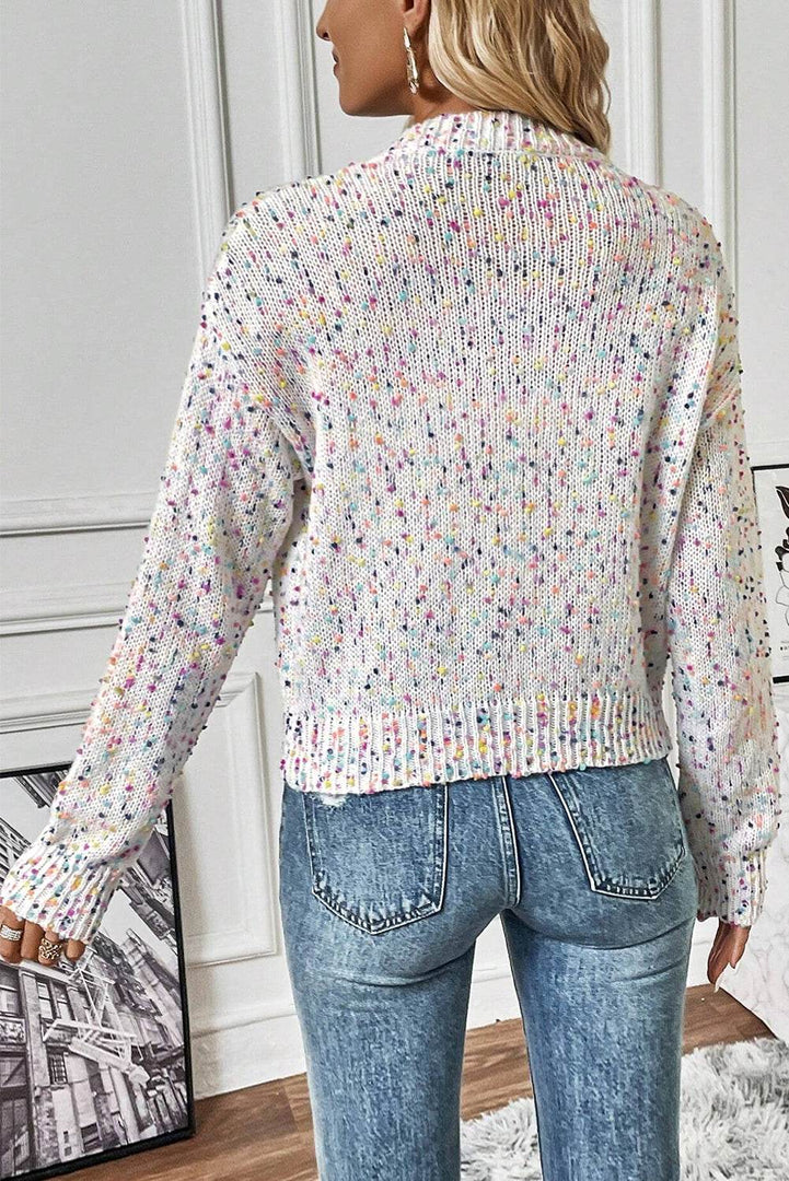 Apricot Rhinestone Decor Multicolor Confetti Sweater Cardigan - Fashion Queen -  14
