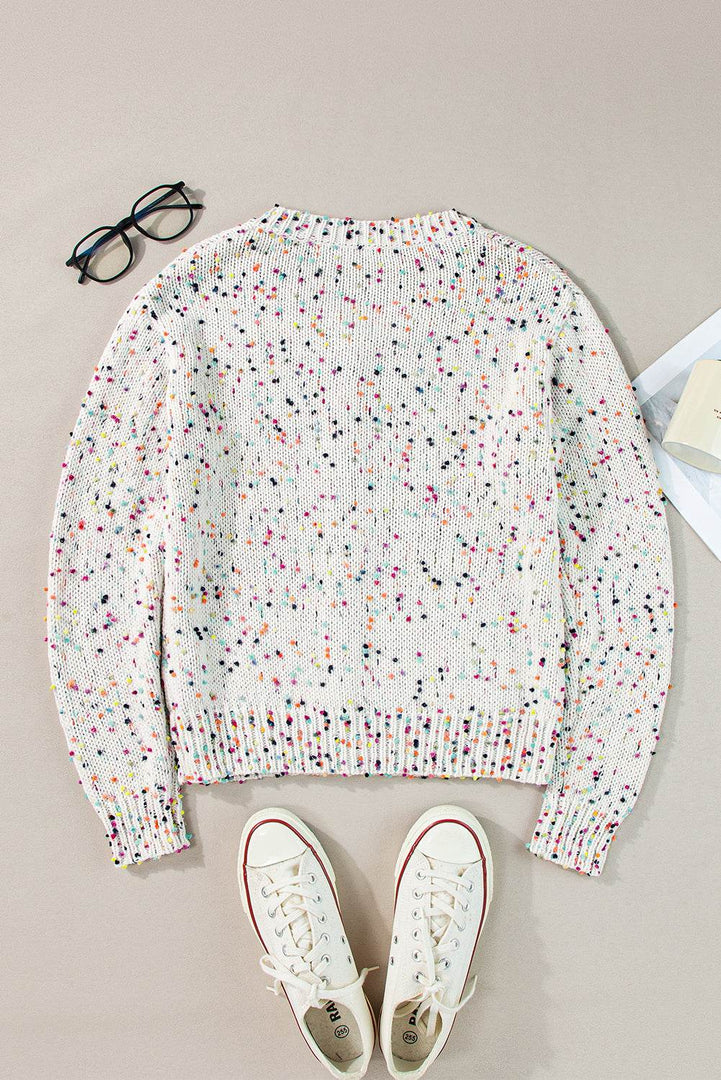 Apricot Rhinestone Decor Multicolor Confetti Sweater Cardigan - Fashion Queen -  19