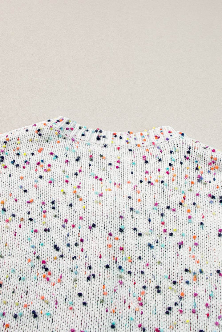 Apricot Rhinestone Decor Multicolor Confetti Sweater Cardigan - Fashion Queen -  23