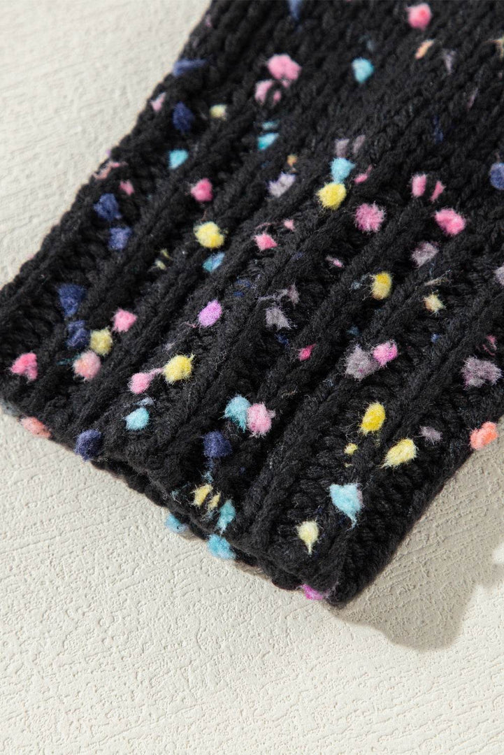 Apricot Rhinestone Decor Multicolor Confetti Sweater Cardigan - Fashion Queen -  30