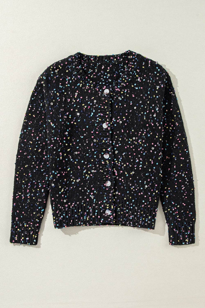 Apricot Rhinestone Decor Multicolor Confetti Sweater Cardigan - Fashion Queen -  8