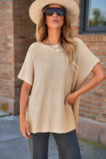 Load image into Gallery viewer, Apricot Short Sleeve Side Slit Oversized Sweater - Fashion Queen -  1
