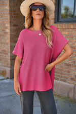Load image into Gallery viewer, Apricot Short Sleeve Side Slit Oversized Sweater - Fashion Queen -  10
