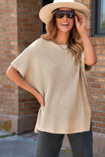 Load image into Gallery viewer, Apricot Short Sleeve Side Slit Oversized Sweater - Fashion Queen -  13
