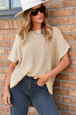 Load image into Gallery viewer, Apricot Short Sleeve Side Slit Oversized Sweater - Fashion Queen -  18
