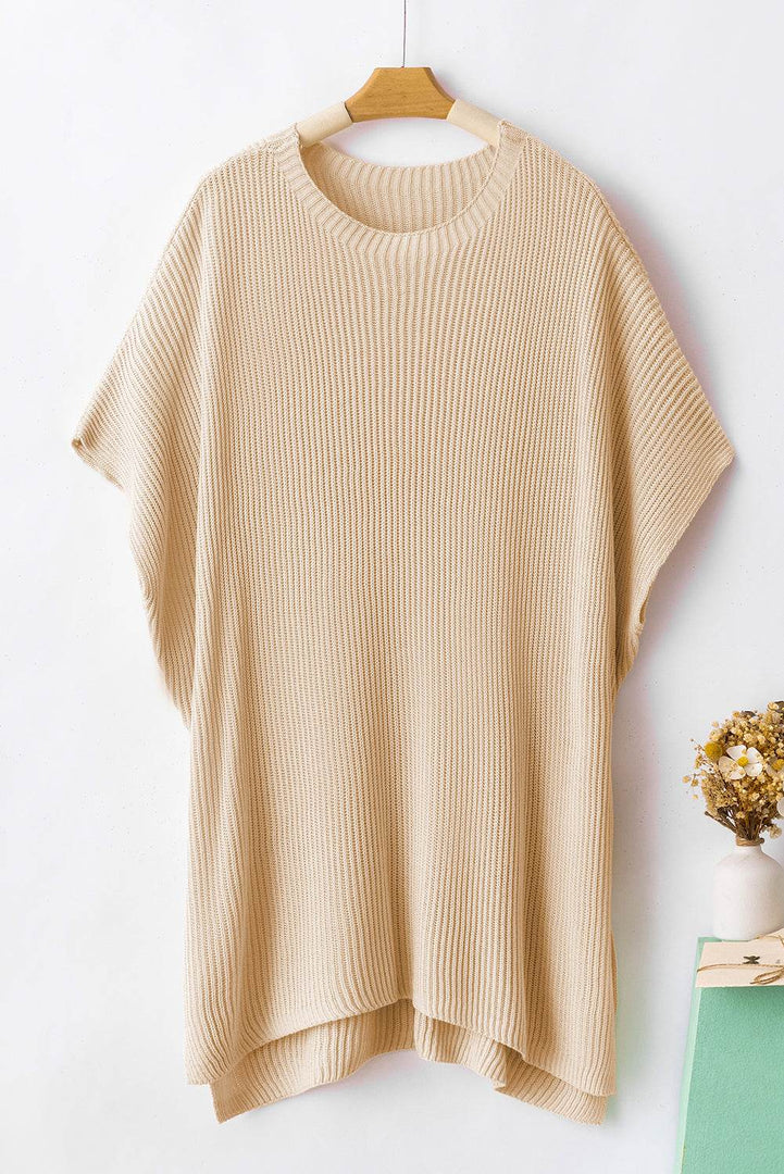 Apricot Short Sleeve Side Slit Oversized Sweater - Fashion Queen -  20