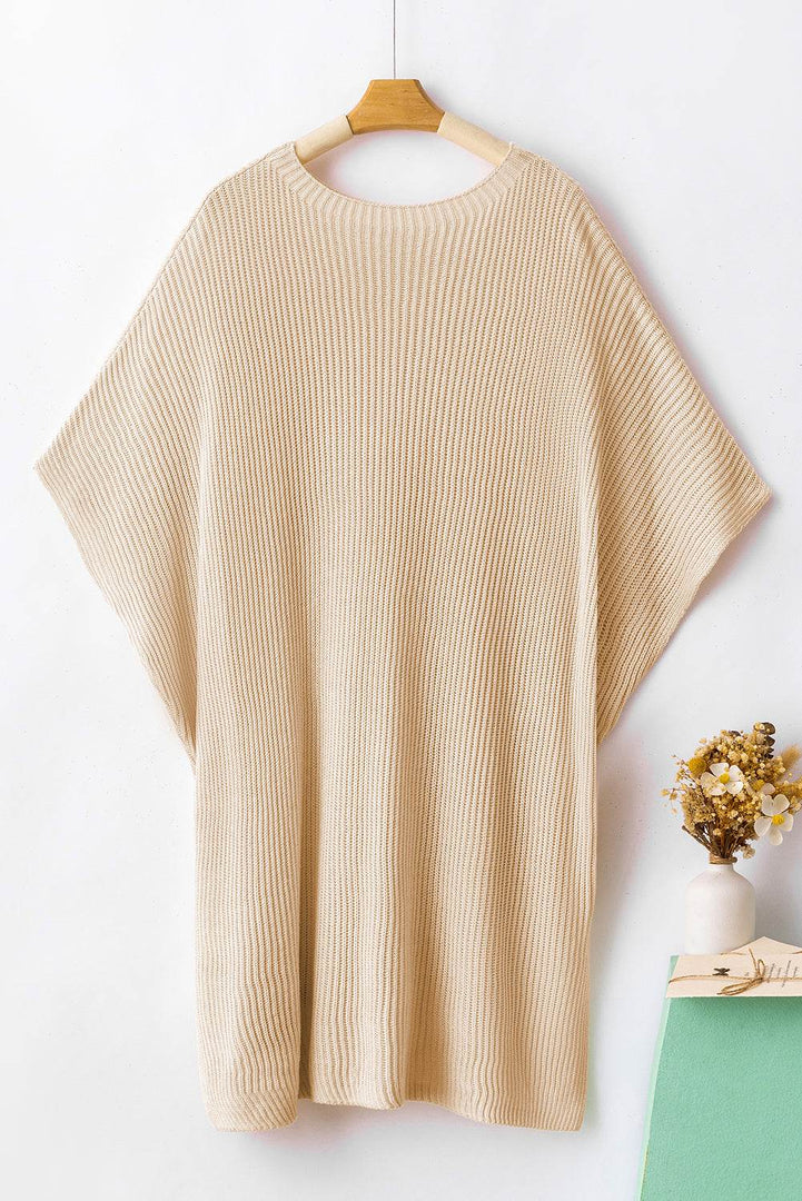 Apricot Short Sleeve Side Slit Oversized Sweater - Fashion Queen -  21