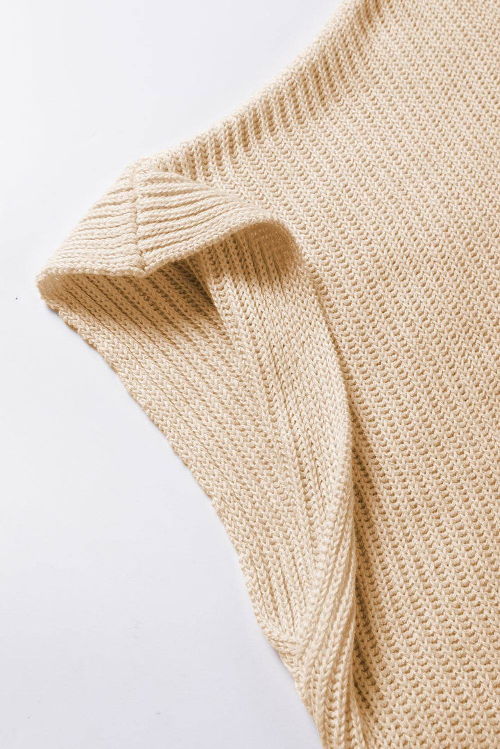 Apricot Short Sleeve Side Slit Oversized Sweater - Fashion Queen -  25