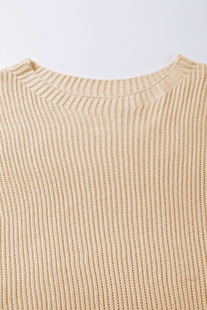 Apricot Short Sleeve Side Slit Oversized Sweater - Fashion Queen -  26
